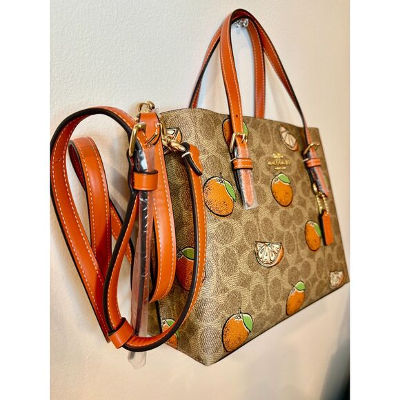 Coach Mollie Satchel Signature Canvas Orange Print Tan Multi NWT Crossbody - Picture 5 of 15